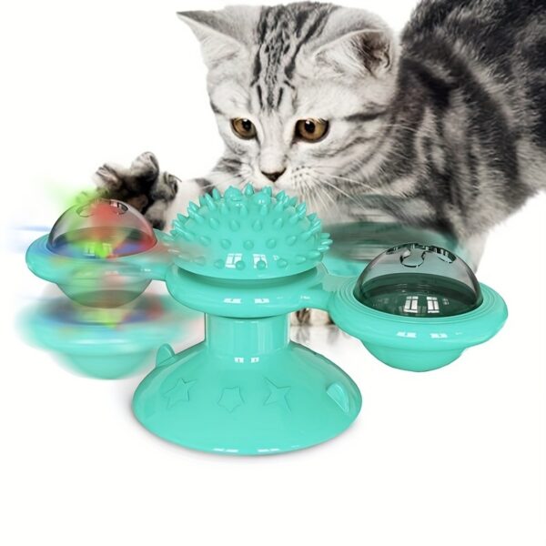 10354031-6a16-4083-a379-a418e4e1636e.jpg New Windmill Cat Toys Cute Rotating Interactive Cat Toy - Indoor Windmill Cat Toy With Suction Cup Catnip & Jagged Teeth Middle Ball, Smart Kitten Rotating Spinner Exercise Toy, Toothbrush & Massager