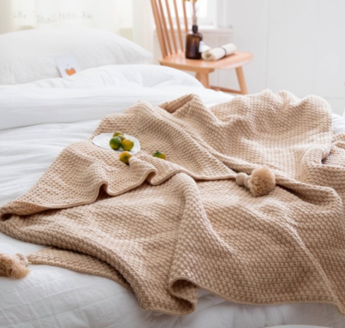 1109509486713.jpg Nordic fringed knit ball blanket wool blanket office air conditioning lunch break blanket shawl blanket sofa leisure blanket blanket