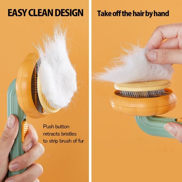 1823973245918121984.jpg Pet Pumpkin Brush, Pet Grooming Self Cleaning Slicker Brush For Dogs Cats Puppy Rabbit, Cat Brush Grooming Gently Removes Loose Undercoat