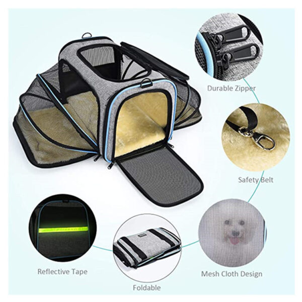 20076c0a-079a-41ae-a484-963a8d162a7b.jpg Carrier For Cat Pet Airline Approved Expandable Foldable Soft Dog Carrier Opened Doors Reflective Tapes Cat Travel Bag
