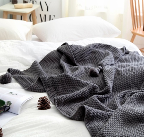 310661167670.jpg Nordic fringed knit ball blanket wool blanket office air conditioning lunch break blanket shawl blanket sofa leisure blanket blanket