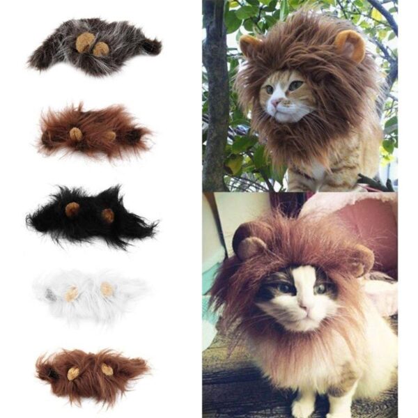 3277055318317.jpg Funny Pet Hat For Small Dogs Cats Hat Emulation Lion Hair Mane Ears Head Cap Scarf Pet Halloween Festival Costume