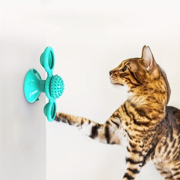 34861c41-d9ca-464f-b95a-bbca6c603133.jpg New Windmill Cat Toys Cute Rotating Interactive Cat Toy - Indoor Windmill Cat Toy With Suction Cup Catnip & Jagged Teeth Middle Ball, Smart Kitten Rotating Spinner Exercise Toy, Toothbrush & Massager