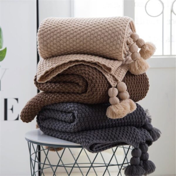 595872846380.jpg Nordic fringed knit ball blanket wool blanket office air conditioning lunch break blanket shawl blanket sofa leisure blanket blanket