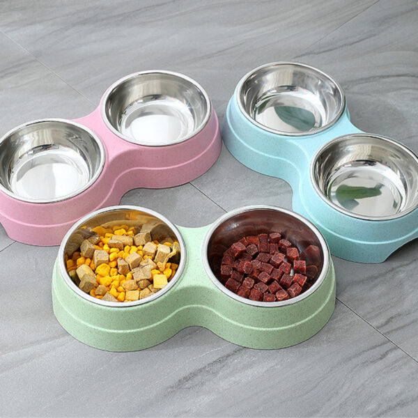 7b28cc37-ad77-4db9-865c-09f3b6a9f647.jpg Double Pet Bowls Dog Food Water Feeder Stainless Steel Pet Drinking Dish Feeder Cat Puppy Feeding Supplies Small Dog Accessories