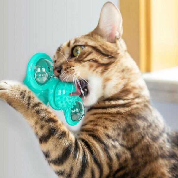 a3b7e74d-95b8-41dd-9d83-96ee1ed168e7.jpg New Windmill Cat Toys Cute Rotating Interactive Cat Toy - Indoor Windmill Cat Toy With Suction Cup Catnip & Jagged Teeth Middle Ball, Smart Kitten Rotating Spinner Exercise Toy, Toothbrush & Massager