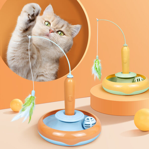 bdbfa0ad-f717-4fbf-a1fc-e3ff50811f7a.jpg 2 In 1 Pet Cat Toy With Feather For Self-play Cat Turntable Pets Supplies Cat Toy Toys Cats Items Products