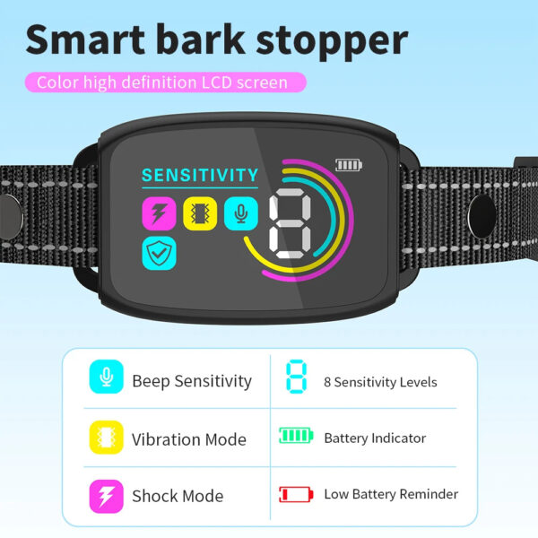 c223a45a-8a41-42bd-ac0c-f8773c50bb69.jpg Smart Automatic Anti Barking Dog Collar Rechargeable Bark Stopper Stop Barking HD Digital Display IP67 Waterproof Collar For Dogs Pet Products